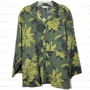 Habitat Womens Green Floral Tunic Button Top Large Artsy Boho Lagenlook Holiday